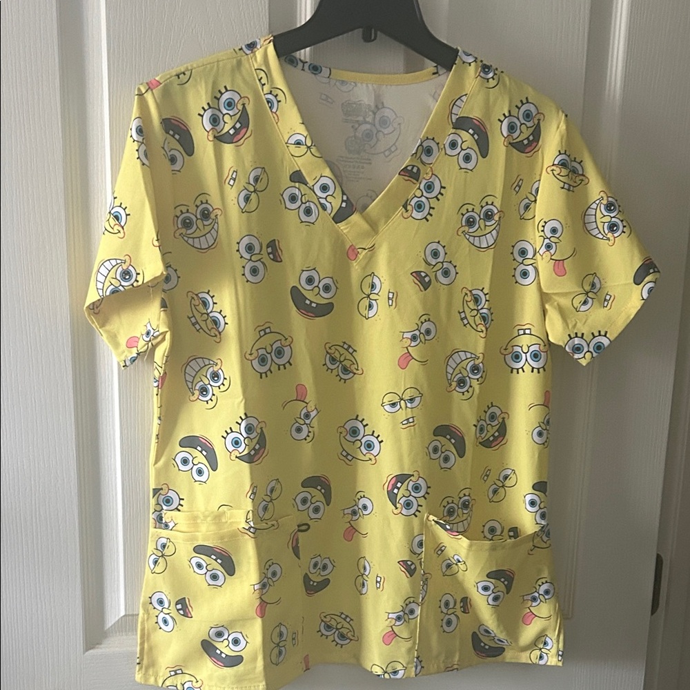 Yellow Spongebob SquarePants Cartoon Character Scrub Top